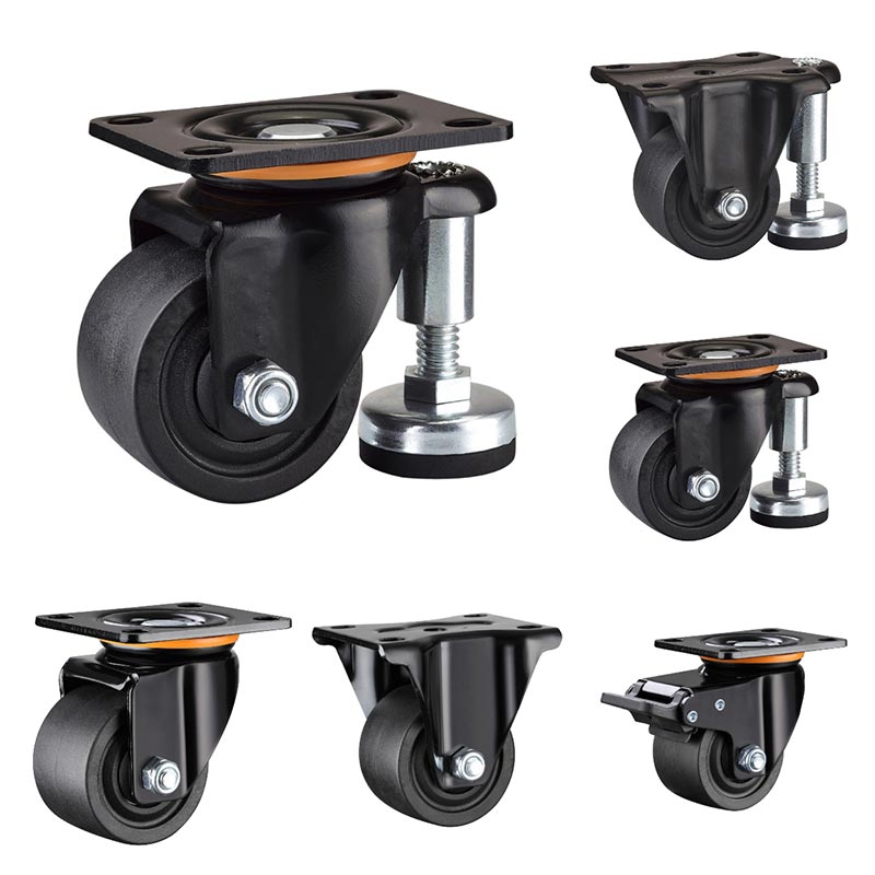 Lågprofil Polyamid Casters hålavstånd 76x56mm